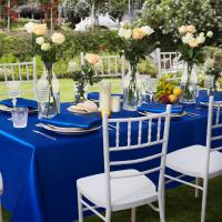 Mantel De Seda Azul Para Boda Resistente a Manchas Y Arrugas Suave Y Lujoso Para Banquetes Interior Y Exterior Estilo Sólido - details 4