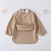 Babero Impermeable Para Bebés Y Niños Con Mangas Largas Y Bolsillo En Color Sólido Adecuado Para Niños Y Niñas Ropa Infantil De Moda - details 1