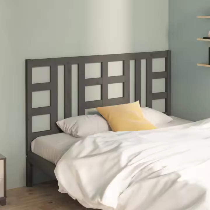 vidaXL Cabecero de cama madera maciza de pino gris 146x4x100 cm - 1