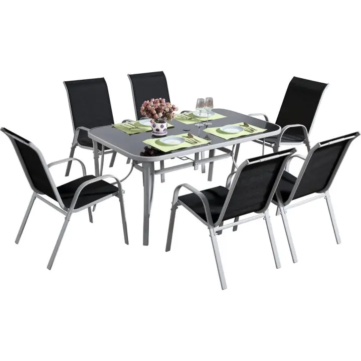 Conjunto De Jardín Mesa + 6 sillas de Textileno "Córdoba"  - Negro - 1