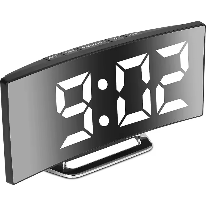 Reloj despertador digital para dormitorio, pantalla de espejo LED de 7 pulgadas, 2 niveles de brillo, 12/24 horas, temperatura, fecha, luz nocturna, repetición, carga USB y funciona con pilas (blanco) 1 reloj - 1