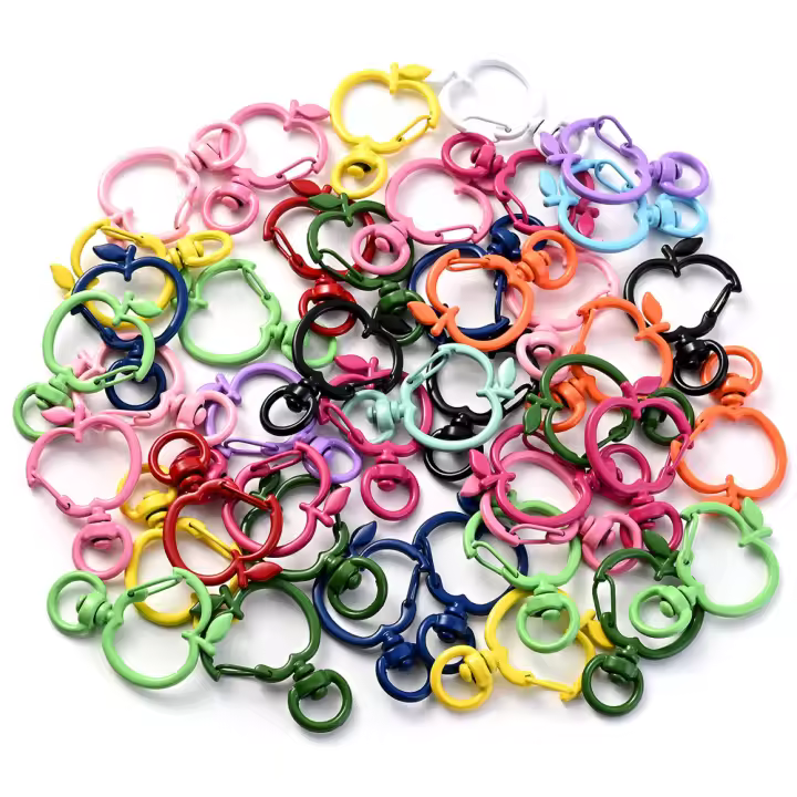 5pcs Gancho De Fruta En Forma De Manzana Con Cierre De Tostón Para Hacer Anillos De Llaveros Y Accesorios De Joyería Hechos De Metal - 1