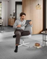 Silla de Oficina, Asiento Ancho y Cómodo, Altura Ajustable, Silla Giratoria Sin Ruedas, Base en Cruz, Tela de Lino de Algodón, Crema, Gris, Rosa - details 7