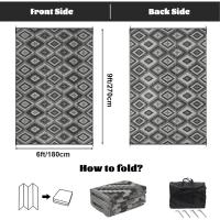 Alfombra grande de exterior de 180 x 270 cm, reversible, tejida de plástico, impermeable, para jardín, caravana, patio, porche, picnic, playa, remolque, barbacoa, negro y gris - details 1