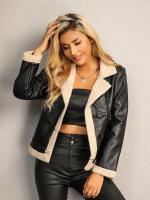 Chaqueta De Cuero PU Con Panel De Oso Moda Feminina Vintage Cuello Alto Doble Botones Corte Corto Para Mujer - details 5