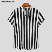 Blusa De Botones Para Hombre INCERUN Estilo Casual Verano Camisas De Punto Con Cuello Erguido Manga Corta Estampado Rayado Tallas Hasta 5XL - details 16
