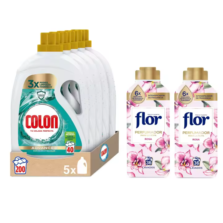 Colon Higiene Detergente para la Lavadora, 200 Lavados (Formato 5x40) + 2x Perfumador Fragancia Rosa, Ropa Blanca y Color, Higieniza y Elimina Malos Olores, Perfume Intenso y Duradero - 1