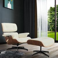 TY324 XL  Leisure Recliner Light Walnut Armchair With Ivory White Cowhide Black Big Head Foot Swivel Deck Chair Furniture Ergonomic Design Office Lunch Break Chair Living Room Comfort Lounge Chair Genuine Top Layer Cowhide Aluminum Alloy Big Head Feet - details 7