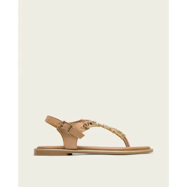Sandalias planas de Mujer PORRONET 3112-010 ESCLAVA ADORNO METAL TAUPE 35856 25V - 1
