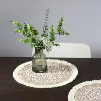 1 Pieza De Tela De Juta Para Mesa De Comedor Con Patrón Geométrico Moderno Y Borde Con Borlas Tapete Redondo Para Dormitorio Sala De Estar Cocina - details 2