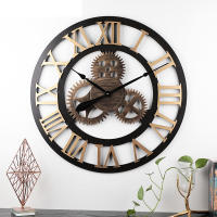 Reloj de pared Silencioso de Madera de estilo industrial Reloj de pared Retro con engranajes Americanos - details 0