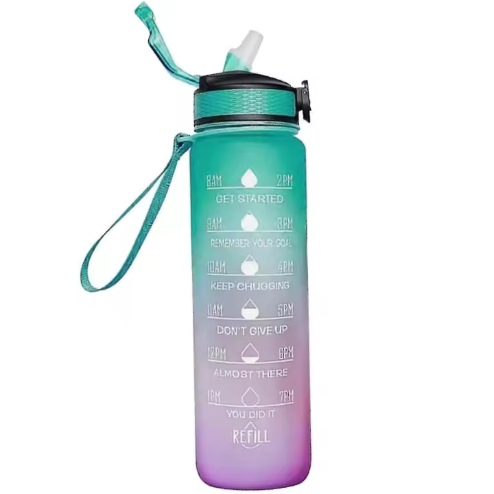 1000ml libre motivacional deportes jarra con marcador de tiempo al aire libre fitness taza gradiente de color al aire libre - 1