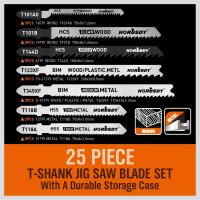 EasySpeed Juego de Hojas de Sierra de Calar Estuche 25 Piezas Vástago de Anclaje en T, HCS, HSS, BIM, Acero al Carbono, Madera, Metal, PVC, Plástico, Compatible con Bosch, Black&Decker, Makita, Dexter, Stanley, Worx, Alta Calidad. - details 4