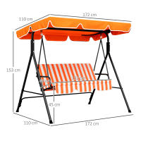 Outsunny Columpio de Jardín Exterior de 3 Plazas, Balancín de Jardín Exterior con Techo Ajustable y Marco de Acero, para Balcón, Terraza, Patio, Carga 200 kg, 172x110x153 cm, Naranja - details 2
