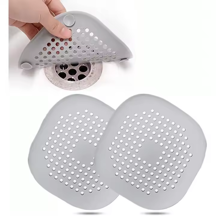 2 protectores de drenaje de silicona, tapa de drenaje con ventosas fuertes, colador de drenaje para bañera, filtro de fregadero para cocina y baño (gris) - 1