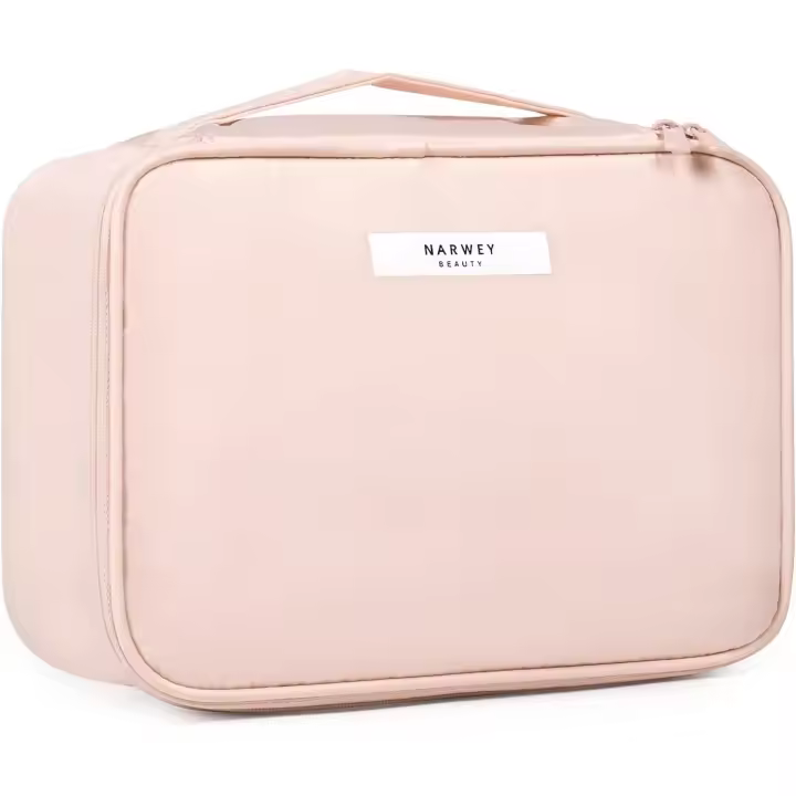 Bolsa de maquillaje de viaje, Bolsa de Cosméticos Grande, Organizador de estuches de maquillaje para Mujer (Pink Suave) - 1