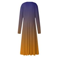 Vestido De Mujer Estilo Vintage Elegante Con Estampado Gradiente Cuello Redondo Manga Larga Ajustado Vestido De Otoño Moda Nueva - details 15