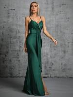 Vestido De Fiesta Mgiacy Con Diseño De Puntadas En El Pecho Y Cuello Encañonado En Tela De Poliéster Con Cinturón Y Abertura En La Parte Inferior Vestido De Bodas Vestido De Ball Vestido De Party - details 4