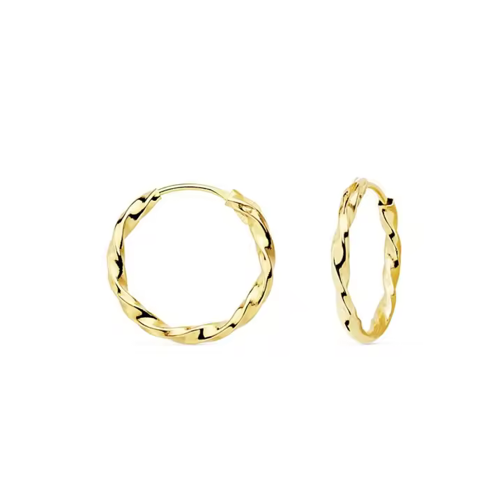 Pendientes Inmaculada Romero Oro 18k Aros Huecos 14mm Galloneados Mujer - 1