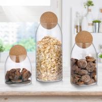 Juego de 3 frascos de vidrio con tapa hermética de madera transparente para servir té, café, especias, sal al gusto. Azúcar (S + M + L) - details 3