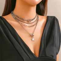 Juego De 4 Collares Vintage Con Estrella Y Hebilla OT Para Mujeres Y Hombres Cadena Cubana Metálica Gótica Moda 2024 Steampunk Grunge - details 4