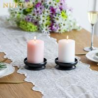 4 piezas de candelabros con punta de hierro, candelabros de pilar con placa de hierro decorativa, color negro, soporte para velas de pedestal de 9 cm de diámetro - details 0