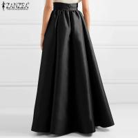 ZANZEA Falda Larga De Seda A-Line Elegante De Verano Para Mujer Cintura Alta Sólida Casual Fiesta OL Trabajo Sin Estirar Polyester - details 7