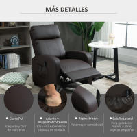 HOMCOM Sillón de Masaje Relax Reclinable con Mando a Distancia 2 Zonas de Masaje 8 Programas 5 Niveles de Intensidad y Temporizador Tapizado en PU 68x88x98 cm - details 5