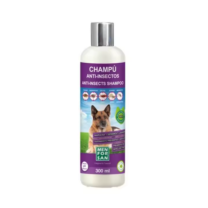 Menforsan Champú Anti Insectos para Perros 300 Ml - Prevención de Pulgas y Garrapatas, Repelente Natural y Ph Adaptado - 1