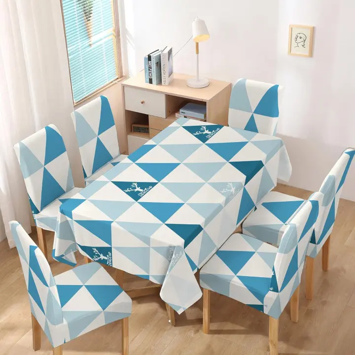 TODOBIEN STORE - Juego de Mantal y Funda de Silla, Mantel de Mesa Rectangulo 140 x 220, 6 Fundas para Silla con Elastico, 100% Poliester, Estampado Moderno. - 1
