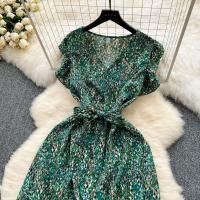 Vestido Bohemio De Verano Para Mujer Estampado Floral Vintage V-Neck A-Line Midi Con Abertura Elegante Ropa Casual Female - details 22