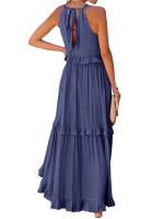 Vestido De Verano Para Mujer Con Camisola Y Falda Larga Estilo Europeo Y Americano Sin Mangas Cuello Redondo Polyester Spandex - details 15