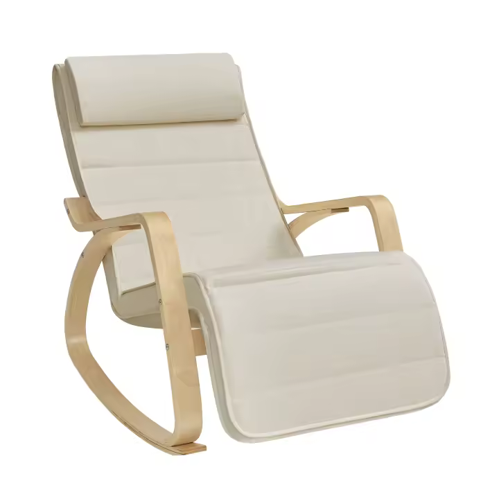 SONGMICS Silla Mecedora, con Apoyabrazos de Madera de Abedul, Silla Mecedora con Reposapiés Ajustable en 5 Posiciones, Máx. Carga de 150 kg, Dormitorio, Salón, Azul Medianoche y Natural/Gris Claro y Natural/Amarillo Ganso y Natural /Beige/Gris Oscuro y Na - 1