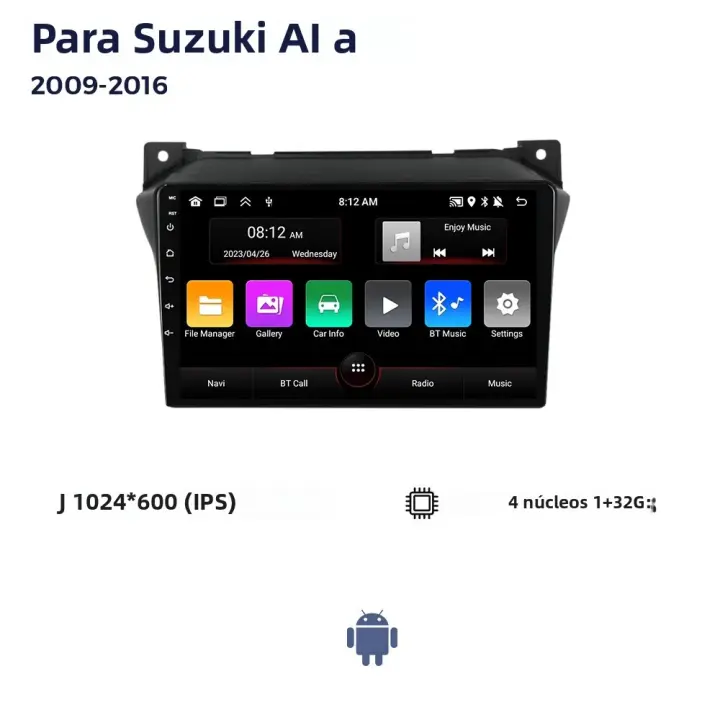 MEKEDE Radio Para Coche Android 13 9 Pulgadas WIFI+GPS Car-play AUTO Para Suzuki Alto 2009-2016 Reproductor Multimedia USB Con Función De Control Del Volante - 1