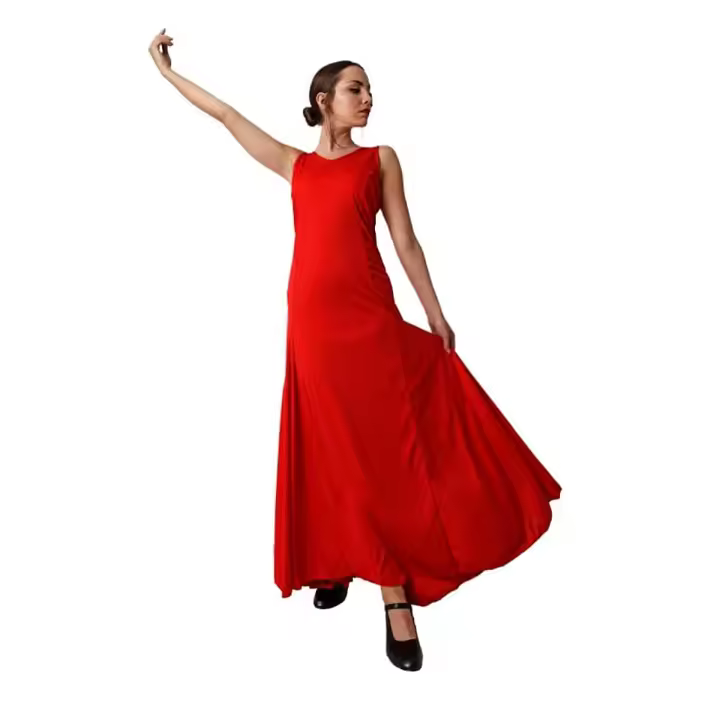 Vestidos Profesional de Baile Danza Flamenco o Sevillanas para Mujer Vestidos de Fiesta Elegantesen Cuello V sin Mangas (4 Colores Disponibles) - 1