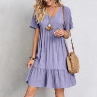 Vestido Peplum De Verano Para Mujer Vestido De Playa Con Cuello En V Manga Corta Ajustado Cintura Larga Volante Vestido De Ocio - details 6