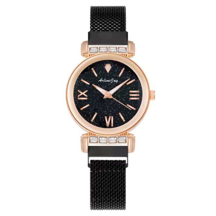 Reloj para mujer con piedras brillantes, movimiento de cuarzo, correa de malla italiana magnética, un reloj de lujo y comodidad para la mujer - 1
