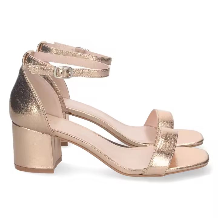 Sandalias de tacón bajo fiesta mujer hebilla color champán 6890 - 1