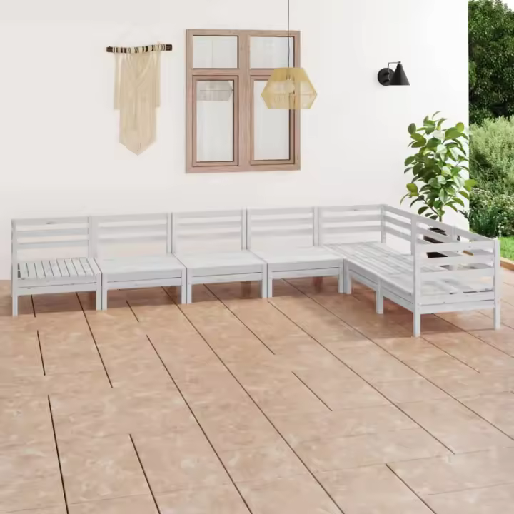 vidaXL Juego de muebles de jardín 7 piezas madera maciza pino blanco - 1