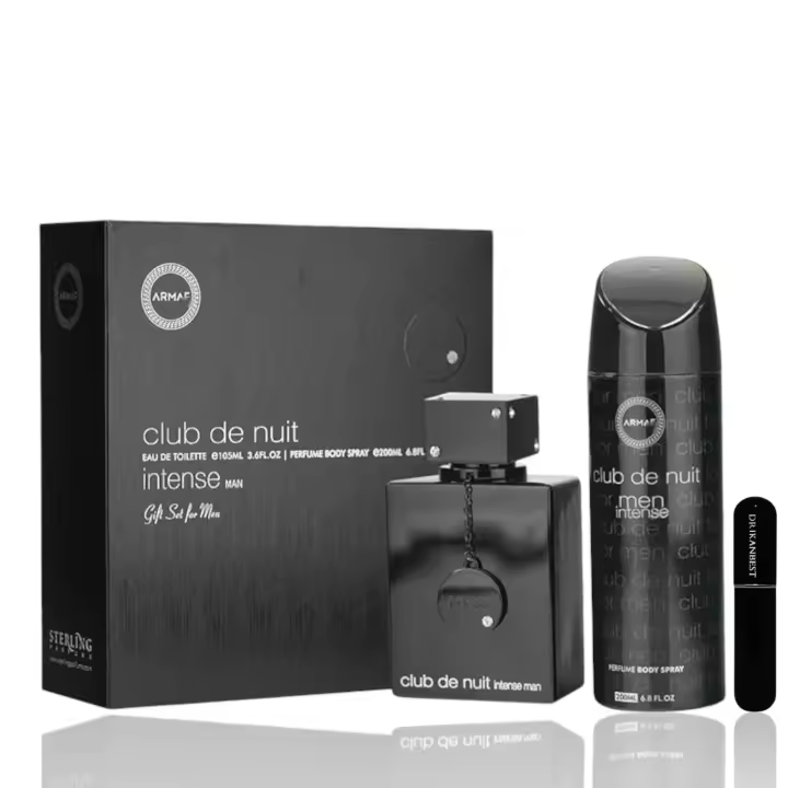 Perfume Armaf Club de Nuit Intense para Hombre - Set de Regalo 2 Piezas (Eau de Toilette 105 ml + body spray 200 ml) - Fragancia Elegante y Duradera+ Atomizador Recargable de 5 ml Drikanbest - 1