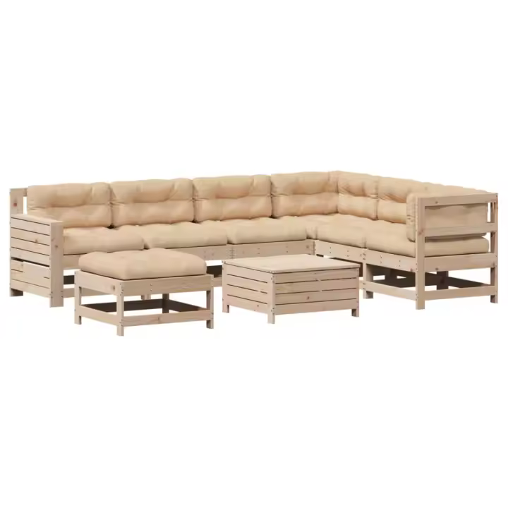vidaXL Muebles de jardín 8 pzas y cojines madera maciza pino - 1