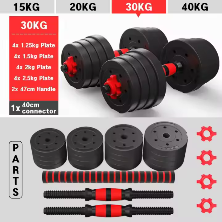 MANCUERNAS AJUSTABLES 2 EN 1, CON BARRAS, MULTIFUNCIÓN, 10KG-20KG-25KG-30KG (PIEZA KETTLEBELL OPCIONAL) - 1