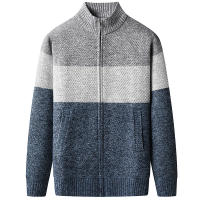 Chaqueta De Punto Gruesa Para Hombre Con Cuello Alto En Velours Estilo Casual Cierre De Cremallera Patchwork Invierno Suave Y Cálida - details 5