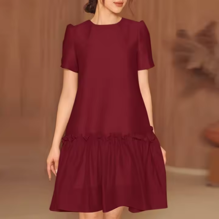 Vestido Midi Sólido Para Mujer ZANZEA Elegante Con Costuras En Plecas Cuello Redondo Estilo Vintage Casual Y De Fiesta Vestido De Verano - 1