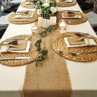 Corredor De Mesa Vintage De Lino Y Jute Natural 30cm Ancho Para Bodas Y Fiestas Rusticas En Color Caqui Decoración Para Sillas De Pártidas Caseras - details 6