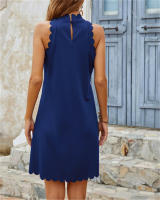 Vestido Casual De Mujer Estilo Playa Largo De Pierna Sin Mangas De Color Puro Con Encaje Ondulado Moda Primavera Verano 2024 - details 2