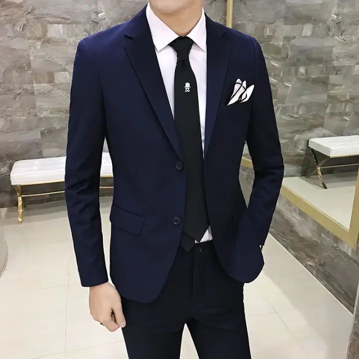 Traje De Novio Para Hombre Estilo Coreano Slim-fit Color Sólido Moda Negocios Traje De Boda Profesional Traje Completo Con Chaleco Y Pantalones - 1