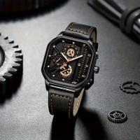 Reloj De Lujo Para Hombre Con Pantalla Grande Y Correa De Cuero PU Reloj Deportivo Casual Cuadrado Movimiento De Cuarzo - details 4