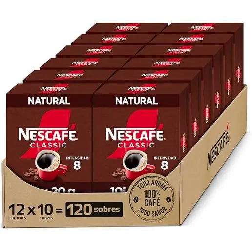 NESCAFÉ CLASSIC DESCAFEINADO todo aroma y sabor, café soluble descafeinado, estuche con 10 sobres, TOTAL 120 sobres - 1