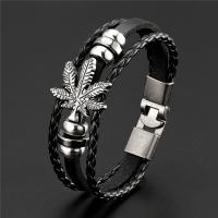 Pulsera De Cuero Vintage Multicapa Con Hoja De Arce Tejida Para Hombres Moda Religiosa Accesorios De Joyería Encantadora - details 3